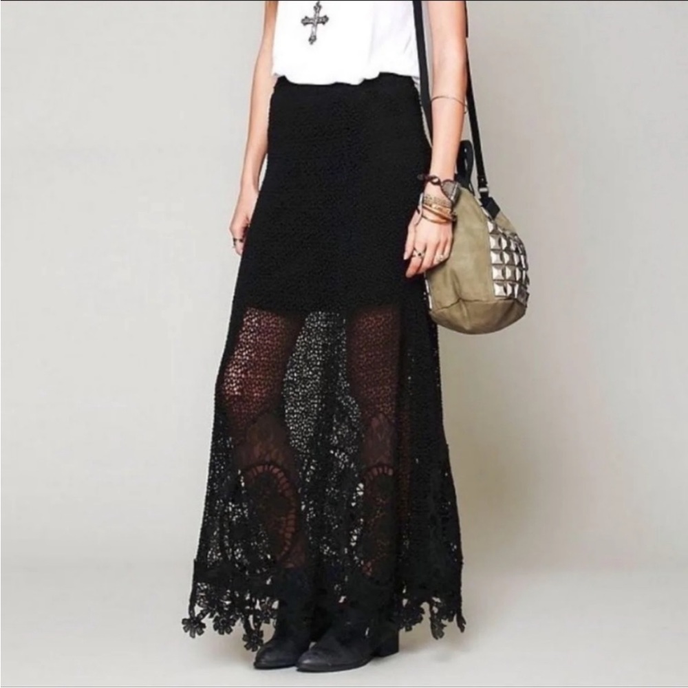 Free People Black Crochet Maxi Skirt